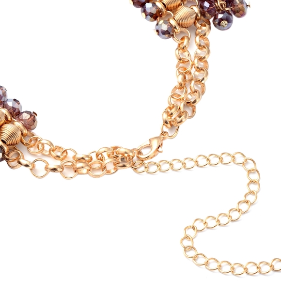 Purple Beaded Waterfall Choker or Bib Necklace (13"-19") in Goldtone - Picture 5 of 9